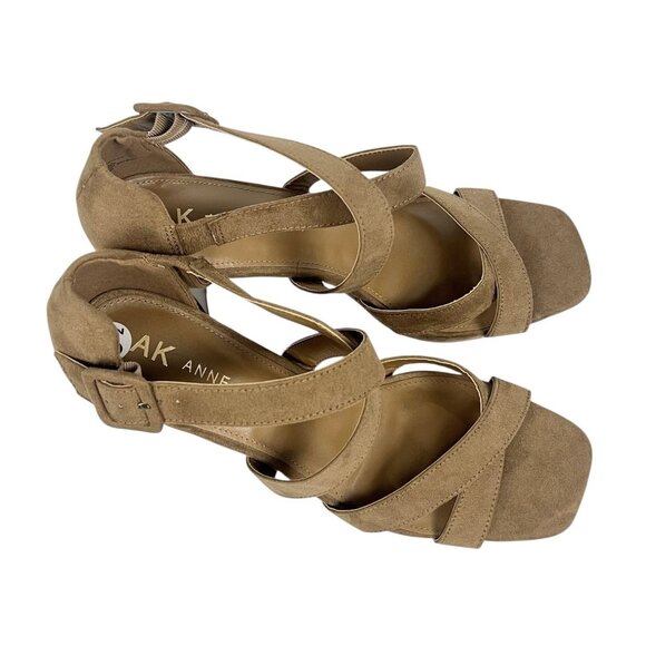 AK Anne Klein Valta Chunky Sandals Size 9.5 Block Heel Strappy Brown Crossover - Picture 5 of 9